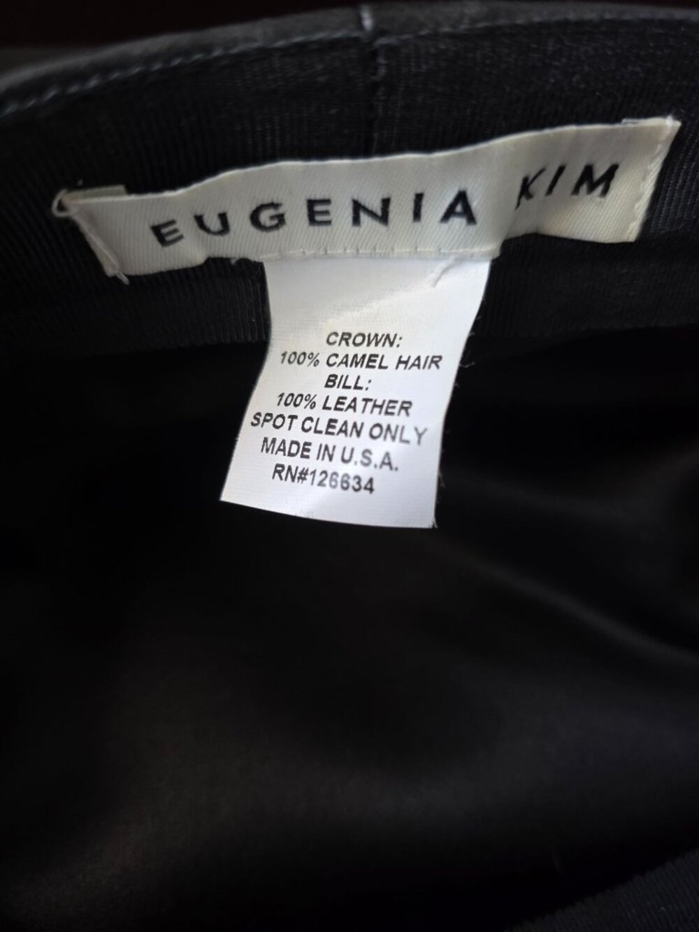Eugenia Kim Elyse Black Camel Hair & Leather Fisherman Fiddler Cap Sz 7-1/8 - Picture 8 of 9